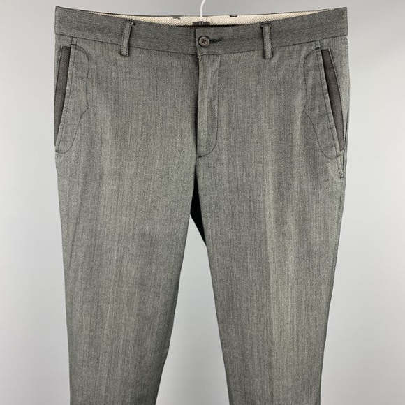 JOHN VARVATOS Size 30 Dark Gray Herringbone Cotton Blend Zip Fly Dress Pants - Picture 2 of 4